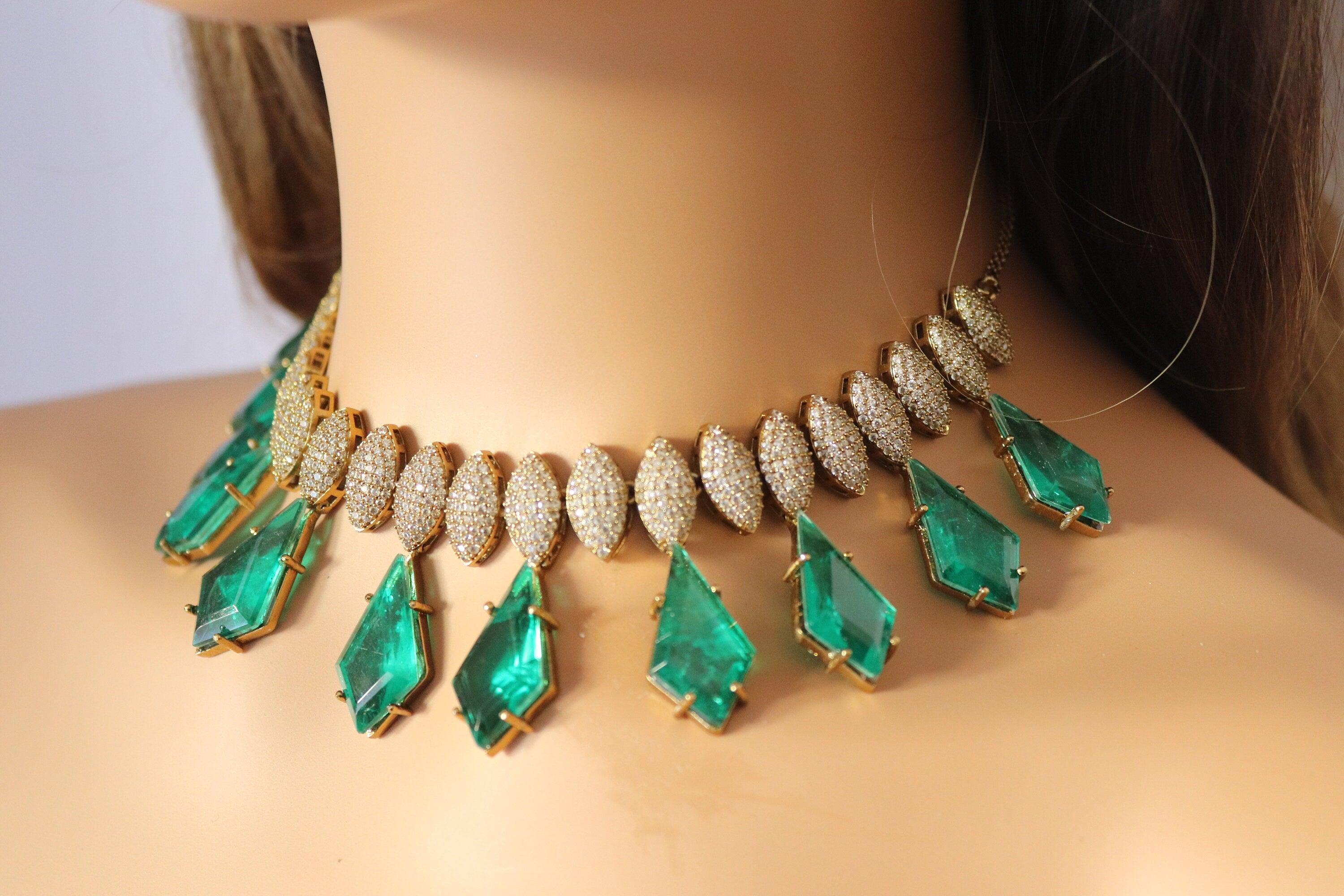 Mira Victorian Necklace with Emerald Doublet Stones | Kundan Necklace Set | Indian Jewelry | Victorian Necklace | Indian Necklace