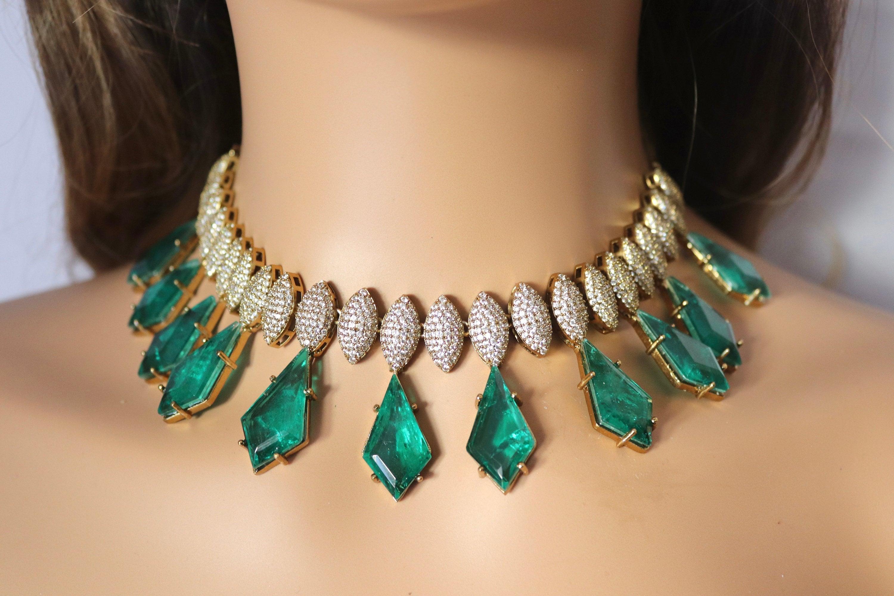 Mira Victorian Necklace with Emerald Doublet Stones | Kundan Necklace Set | Indian Jewelry | Victorian Necklace | Indian Necklace