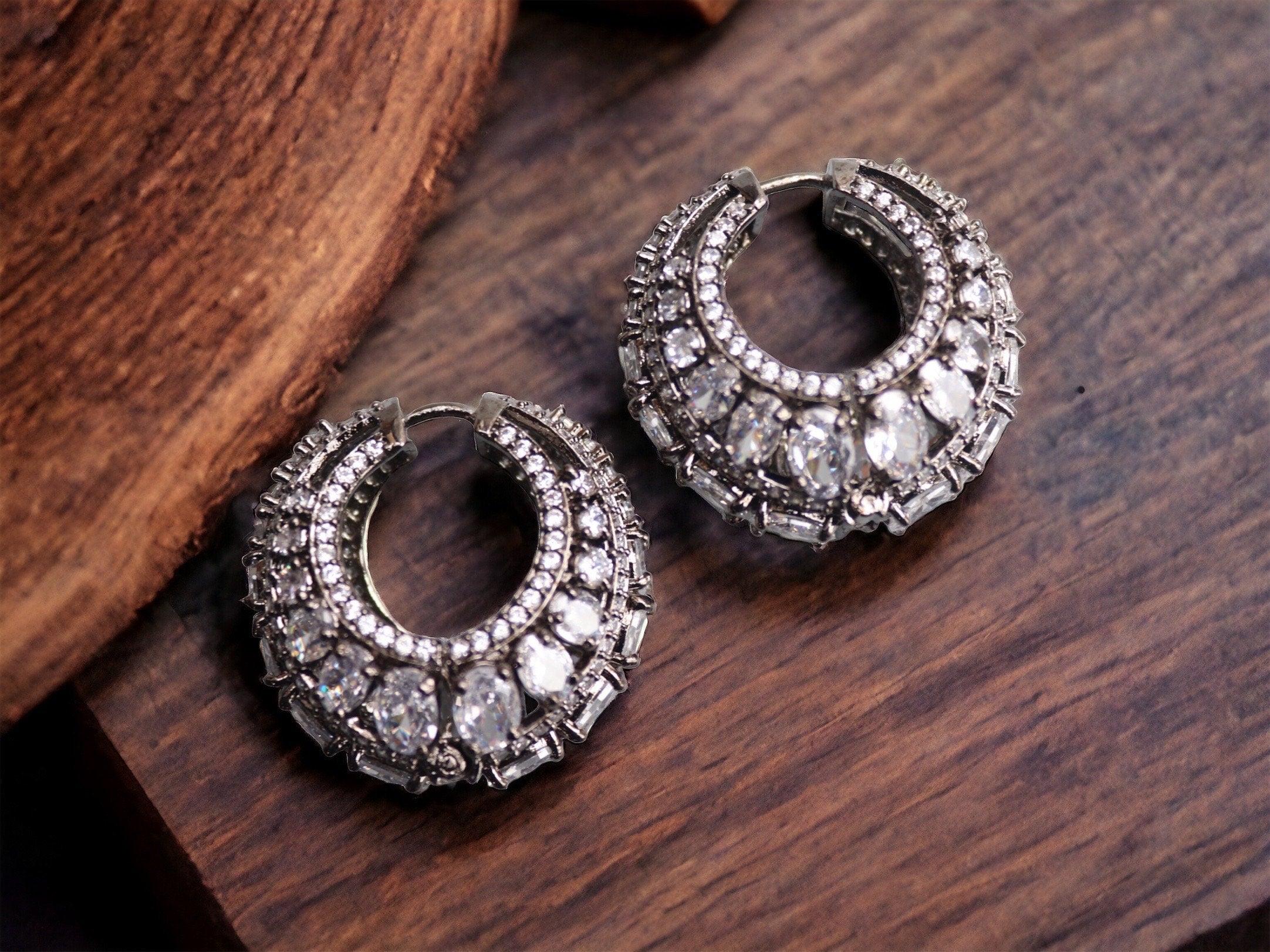 Diamond hoops / Indian Earrings/ Indian Jewelry/ Pakistani Jewelry/ American Diamond/ Cubic Zirconia Earrings
