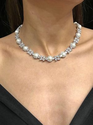 Chloe Diamond Pearl Necklace CZ Diamond Necklace Wedding Jewelry Indian Jewelry Prom Necklace