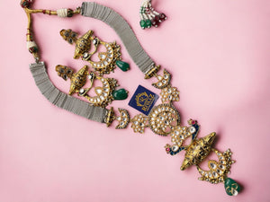 Tia Green Kundan Long Fusion Necklace • Dual Tone, Oxidized Necklace • Long Indian Necklace• Indian Jewelry • Jewelry