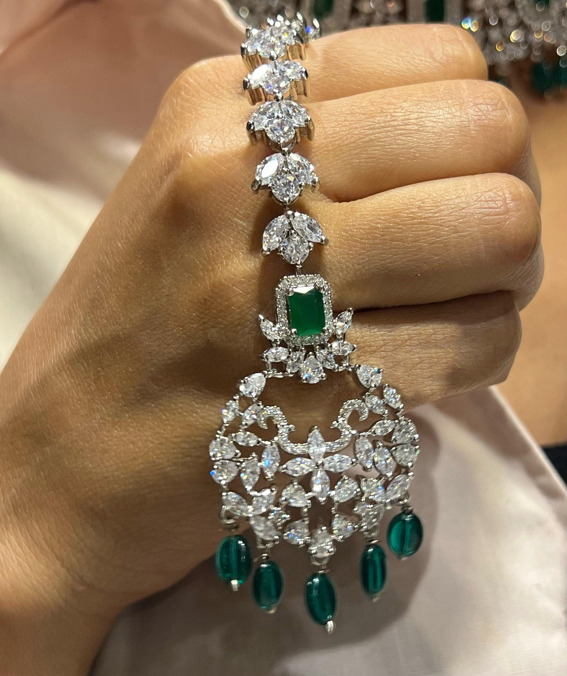 Pari Emerald Diamond Choker CZ Choker American Diamond Necklace Set Choker Necklace Indian Cubic Zirconia Necklace Pakistani Jewelry