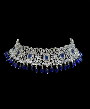 Pari Blue Diamond Choker CZ Choker American Diamond Necklace Set Choker Necklace Indian Cubic Zirconia Necklace Pakistani Jewelry