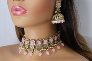Myra Pink Polki Choker Indian Jewelry Punjabi Choker Pakistani jewelry Indian necklace Punjabi Choker Kundan Set