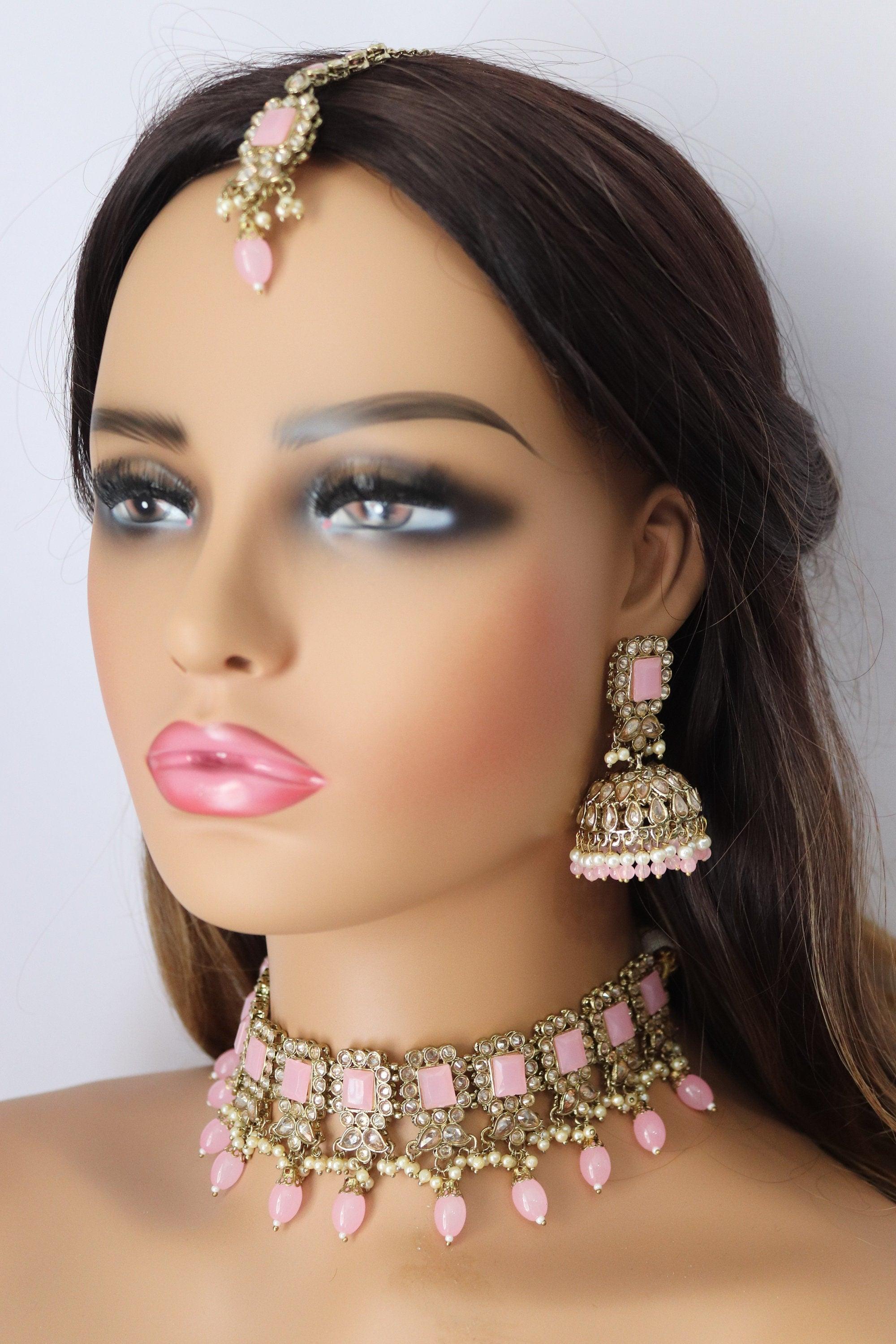 Myra Pink Polki Choker Indian Jewelry Punjabi Choker Pakistani jewelry Indian necklace Punjabi Choker Kundan Set