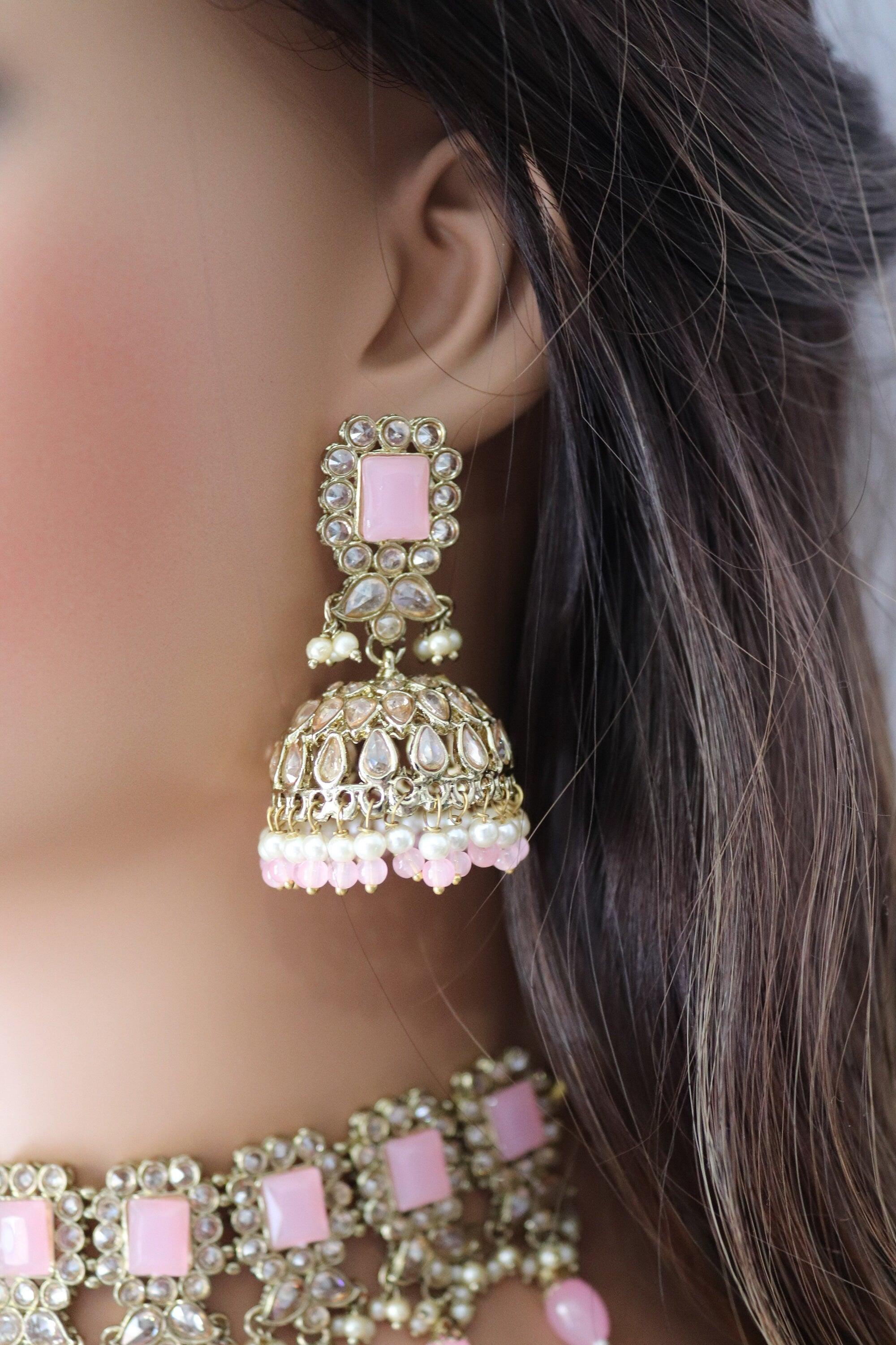 Myra Pink Polki Choker Indian Jewelry Punjabi Choker Pakistani jewelry Indian necklace Punjabi Choker Kundan Set