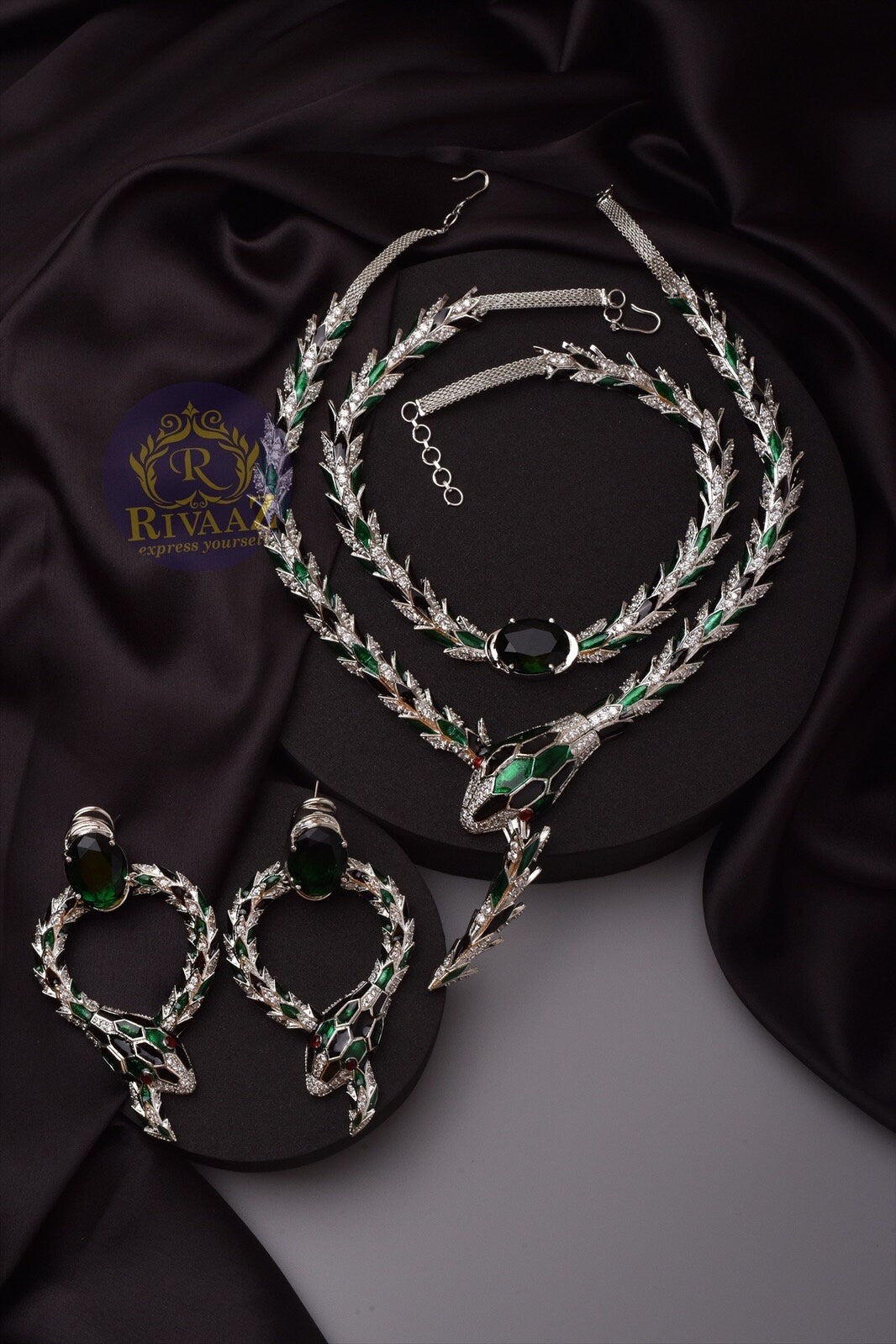 Emerald Snake Necklace Diamond Snake Necklace Silver Serpent Snake Jewelry Snake Statement Necklace Statement Jewelry CZ Snake Necklace