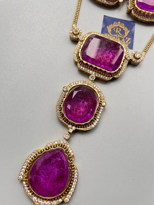 Purple Doublet Antique Gold Pendant Necklace/ Jadau kundan necklace/ Indian necklace/ Indian Jewelry/ Kundan Necklace