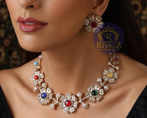 Sold Out Navratan Indian Necklace Set Kundan Necklace Bollywood Jewelry Kundan Choker Indian Jewelry