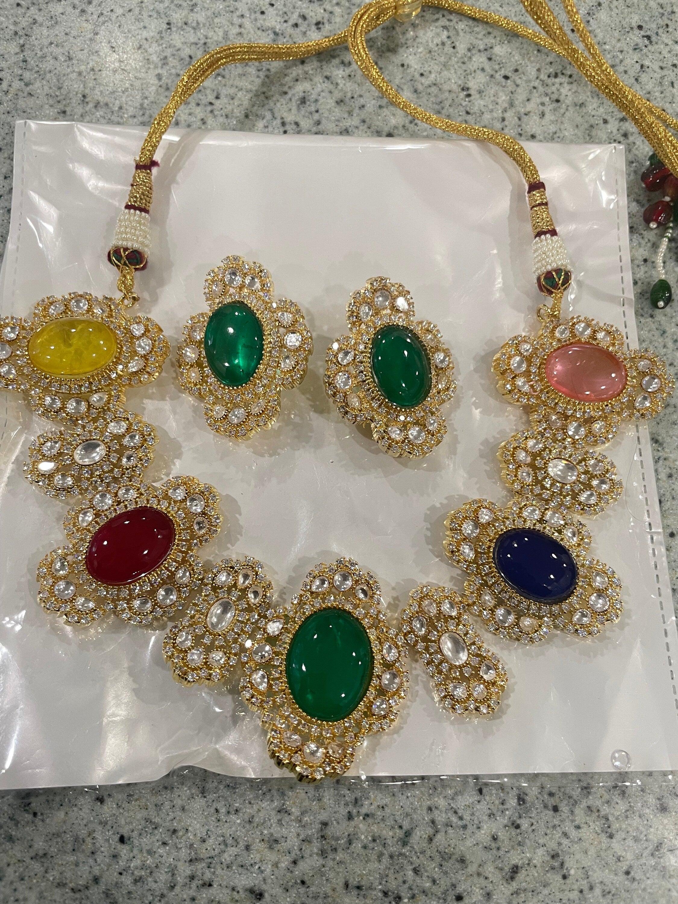 Emerald Victorian Necklace Indian Jewelry Choker Emerald Indian Choker Indian Necklace Bollywood Jewelry