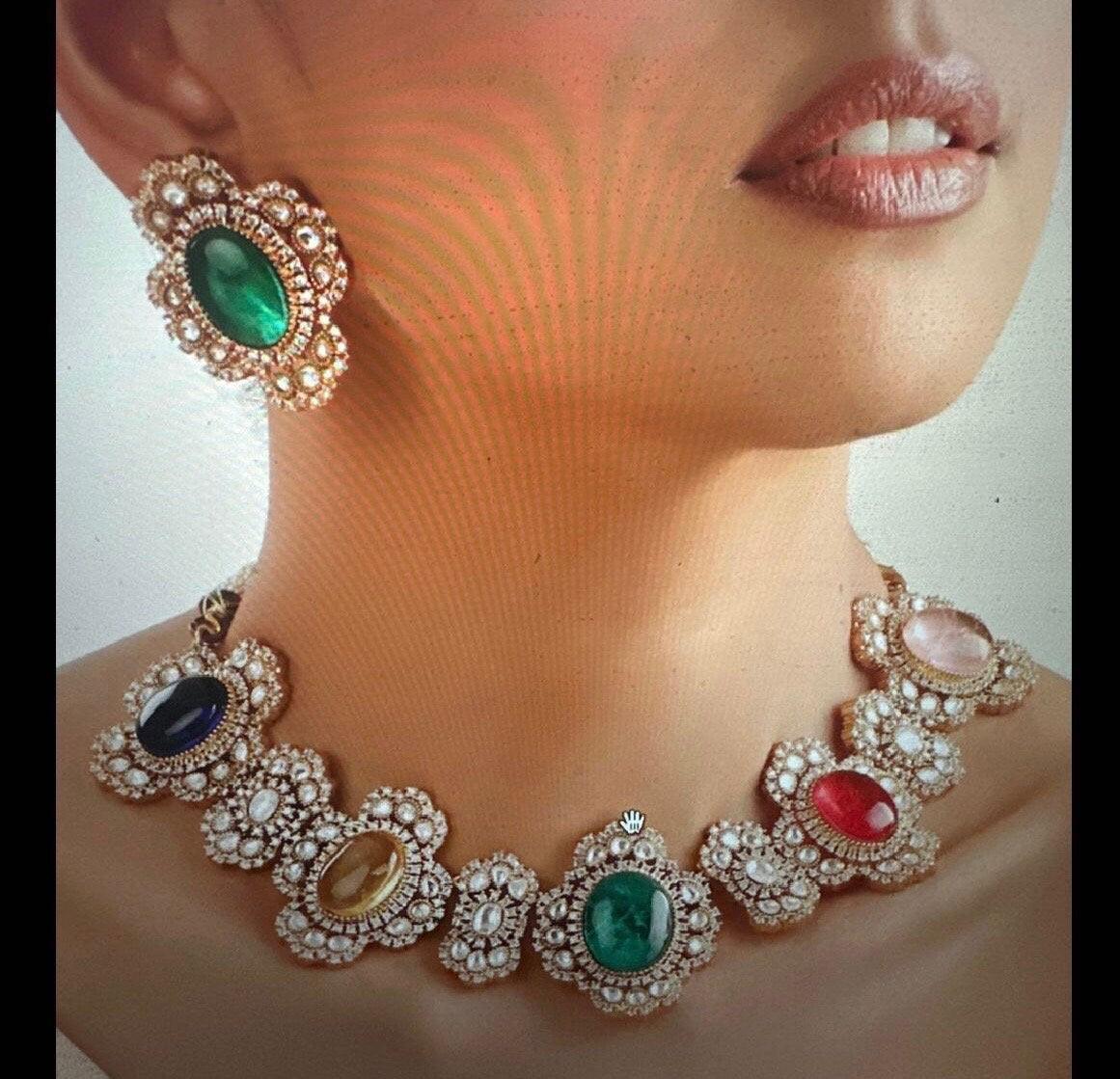 Emerald Victorian Necklace Indian Jewelry Choker Emerald Indian Choker Indian Necklace Bollywood Jewelry
