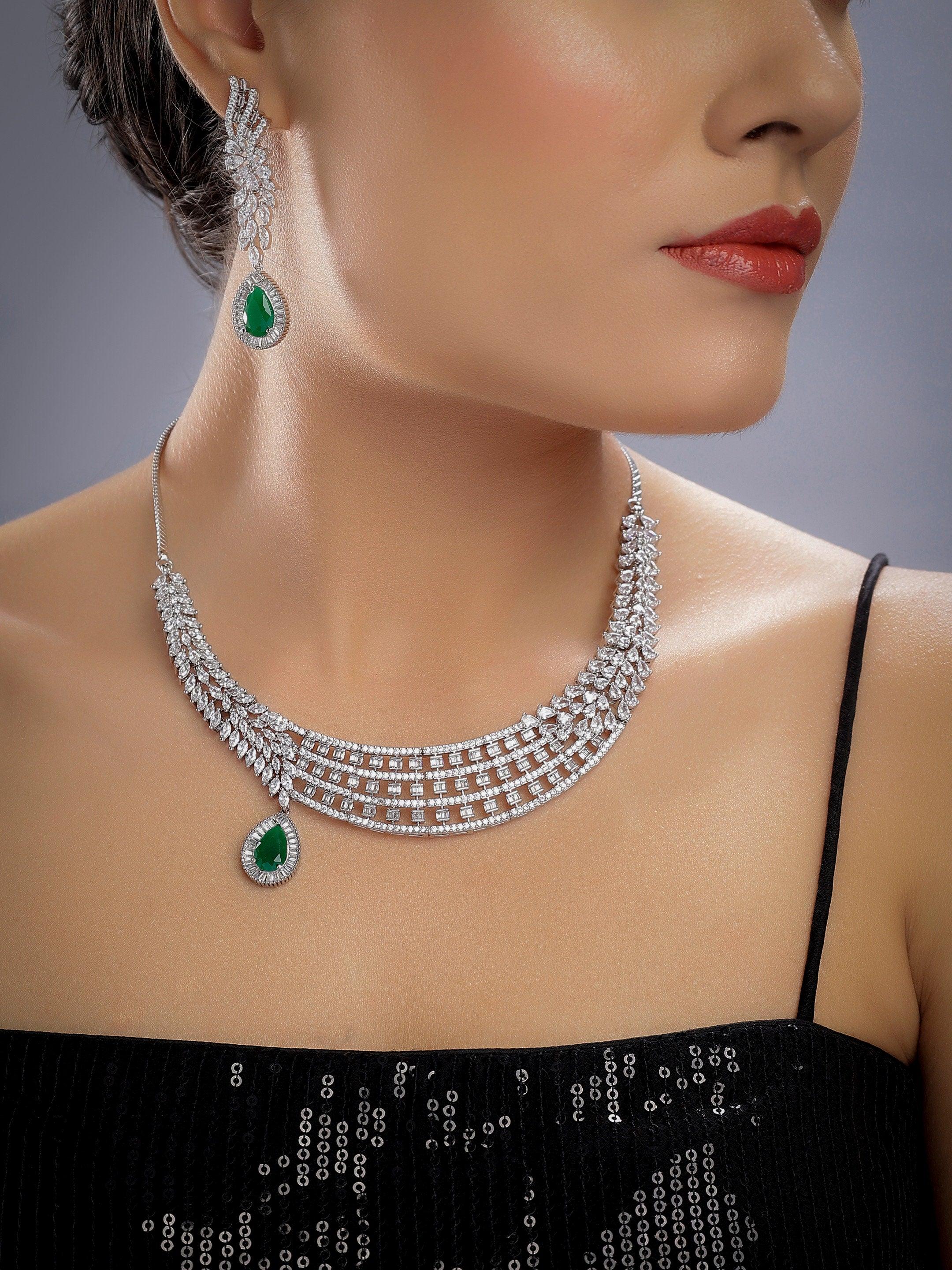 Rani Emerald Diamond Necklace Set Emerald Necklace Wedding Necklace Indian Jewelry Indian Necklace Pakistani Jewelry American Diamond