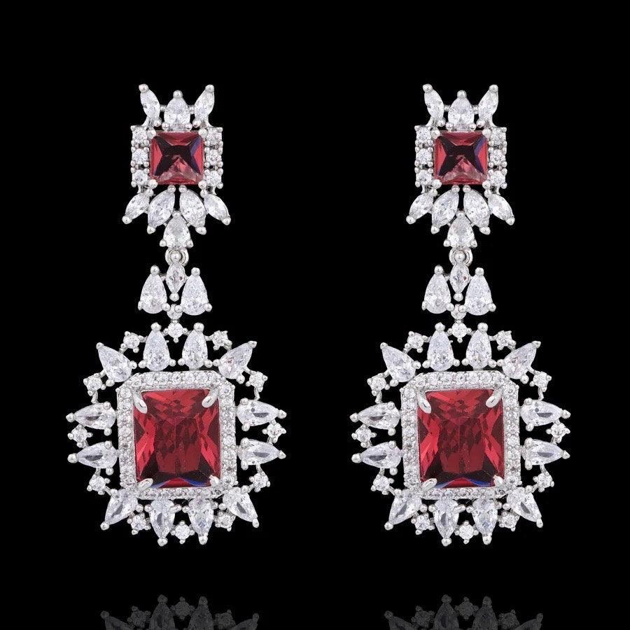 Sold Out Misha Sapphire Diamond Silver Long Short Necklace with Earrings and Tikka Indian Jewelry Pakistani Jewelry Bollywood Jewelry