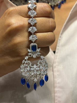 Pari Blue Diamond Choker CZ Choker American Diamond Necklace Set Choker Necklace Indian Cubic Zirconia Necklace Pakistani Jewelry