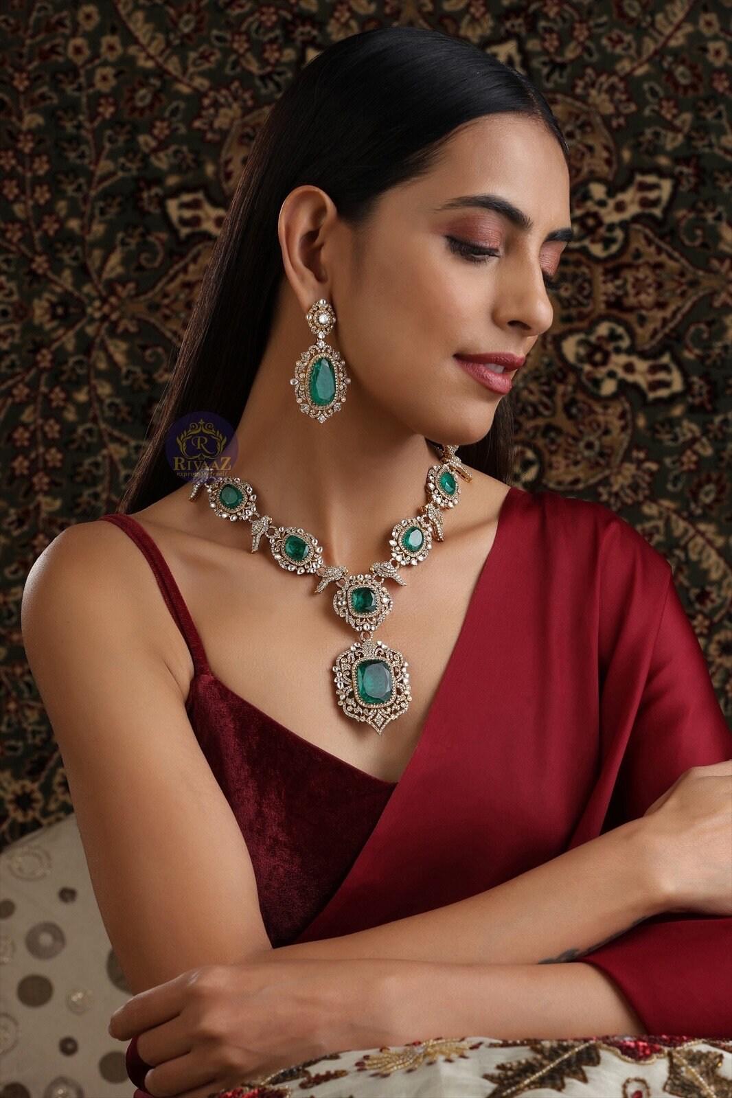 Emerald Doublet Long Victorian Necklace Jewelry Long Kundan Necklace Indian Necklace Wedding Necklace Bridal Long Necklace