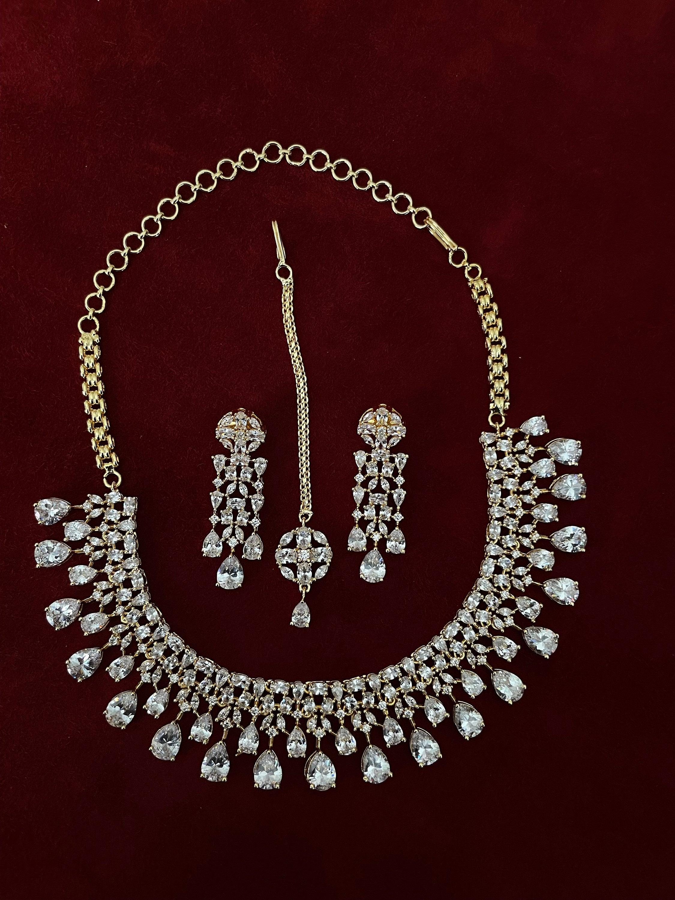 Gold Diamond Necklace / Statement Jewelry/ Statement Necklace/ Elegant Jewelry/ Unique Jewelry/ Indian Jewelry/ CZ Necklace