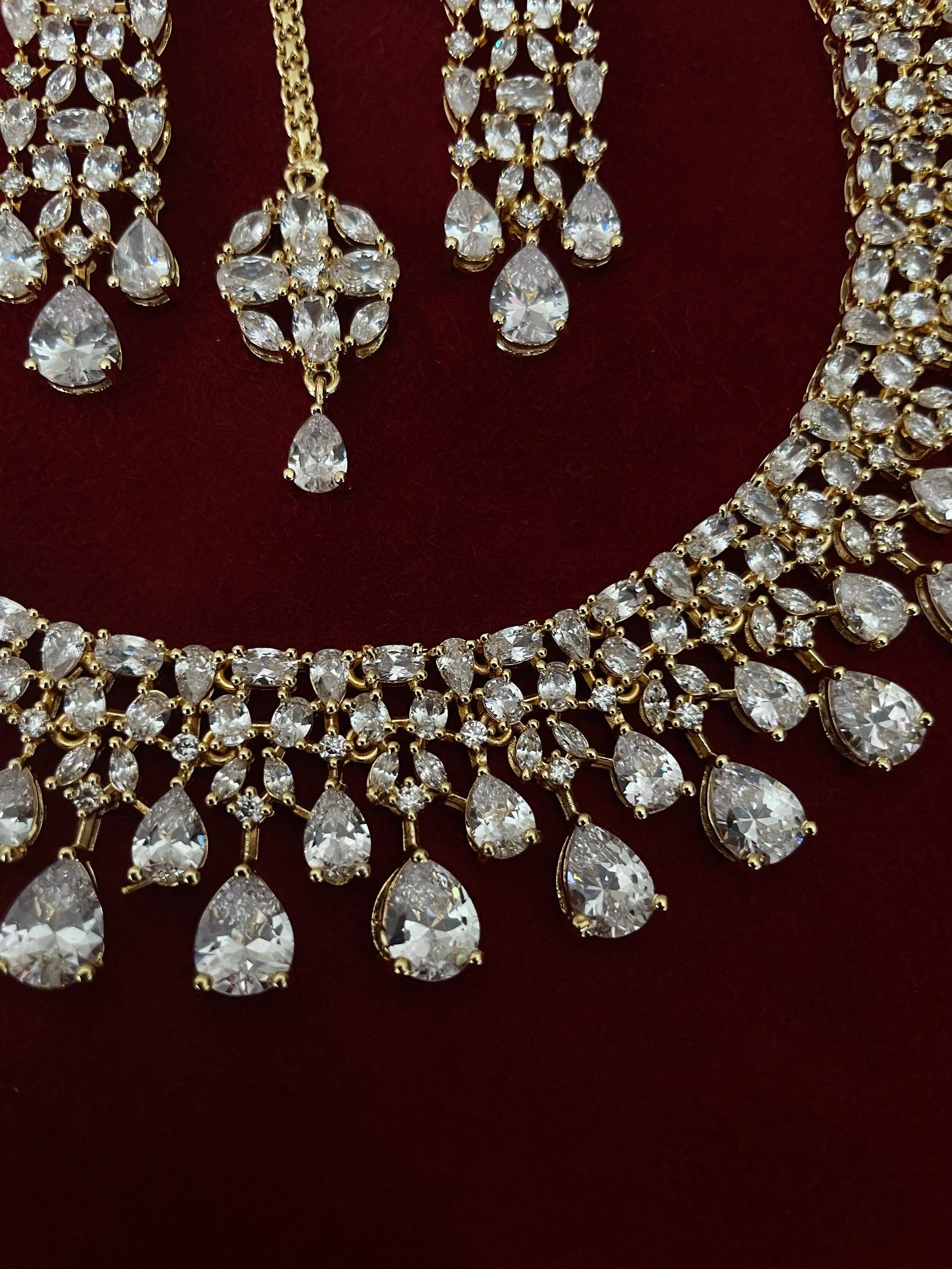 Gold Diamond Necklace / Statement Jewelry/ Statement Necklace/ Elegant Jewelry/ Unique Jewelry/ Indian Jewelry/ CZ Necklace
