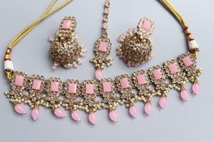 Myra Pink Polki Choker Indian Jewelry Punjabi Choker Pakistani jewelry Indian necklace Punjabi Choker Kundan Set