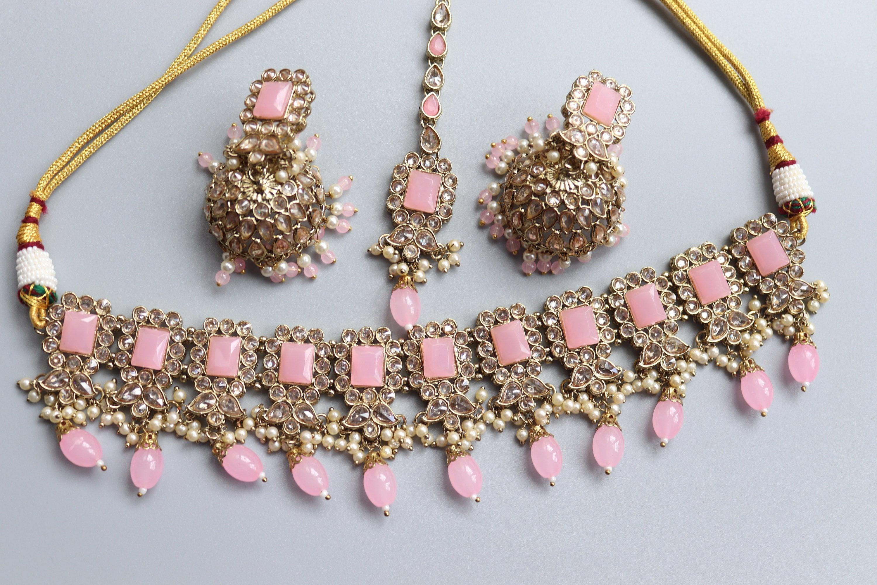Myra Pink Polki Choker Indian Jewelry Punjabi Choker Pakistani jewelry Indian necklace Punjabi Choker Kundan Set