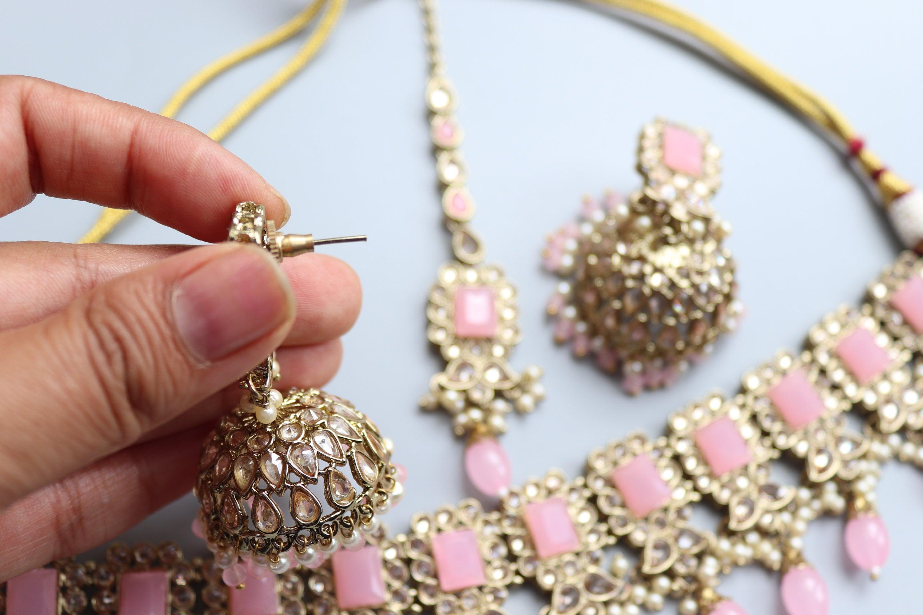 Myra Pink Polki Choker Indian Jewelry Punjabi Choker Pakistani jewelry Indian necklace Punjabi Choker Kundan Set