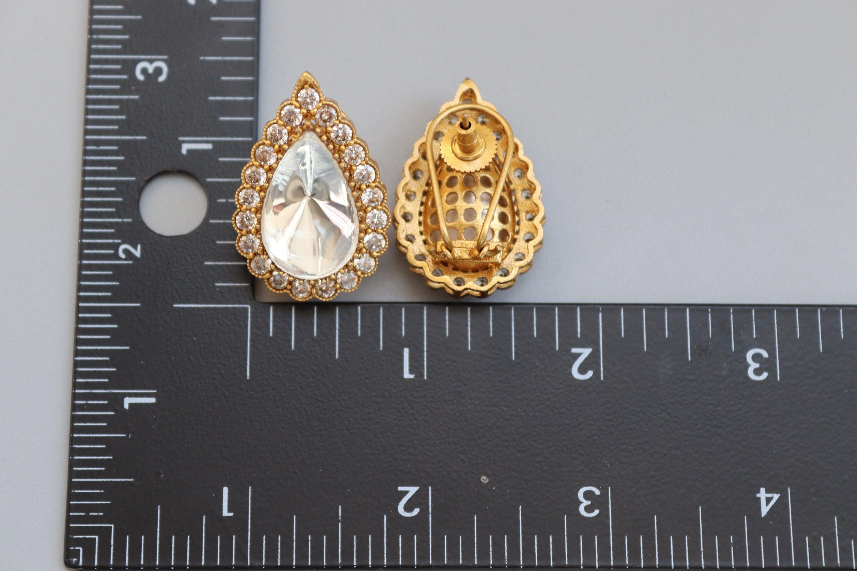 Mossonite Polki Studs | Indian Studs | CZ studs | Punjabi Earrings| Indian Jewelry | Indian Earrings | Pakistani Jewelry |