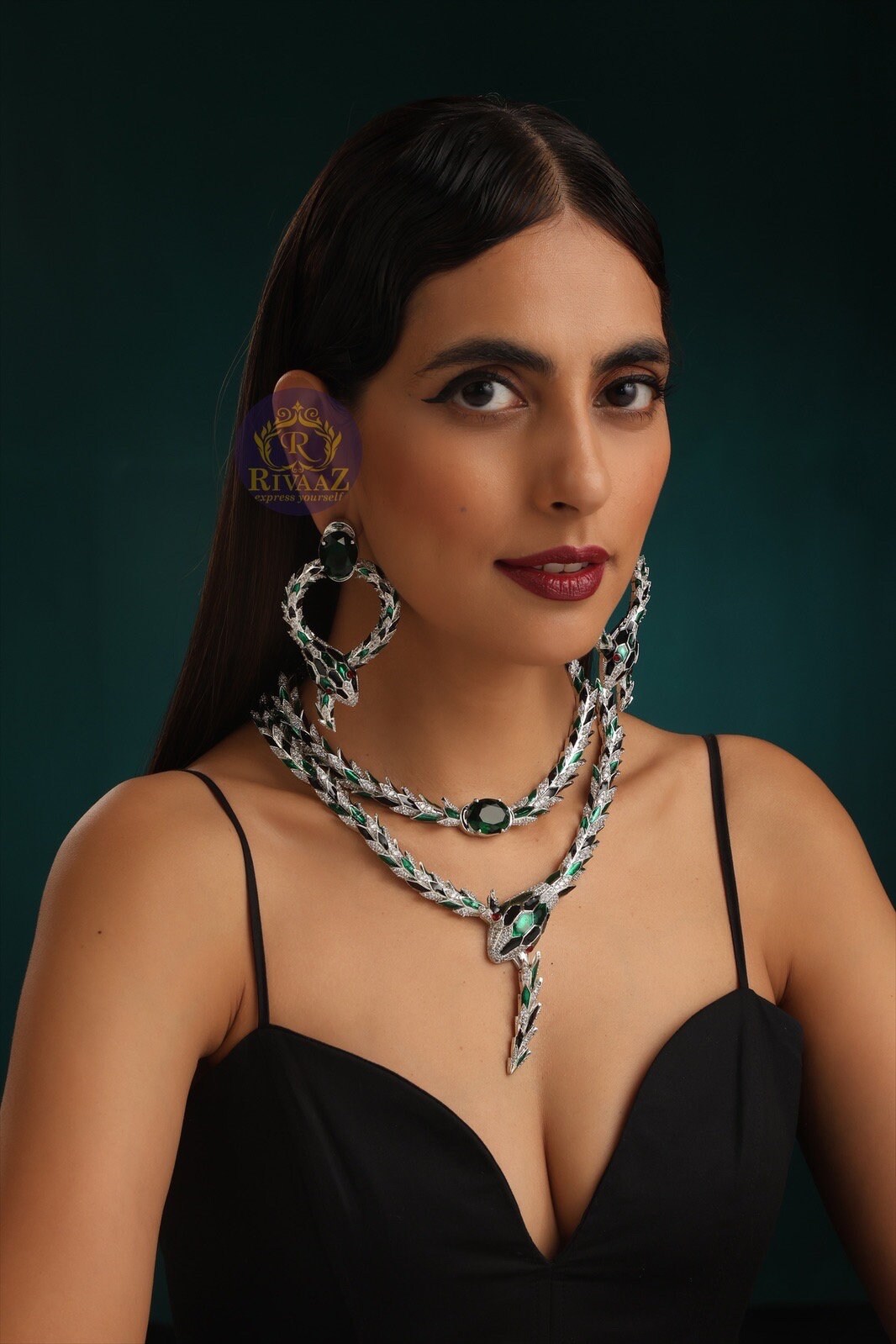 Emerald Snake Necklace Diamond Snake Necklace Silver Serpent Snake Jewelry Snake Statement Necklace Statement Jewelry CZ Snake Necklace