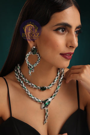 Emerald Snake Necklace Diamond Snake Necklace Silver Serpent Snake Jewelry Snake Statement Necklace Statement Jewelry CZ Snake Necklace