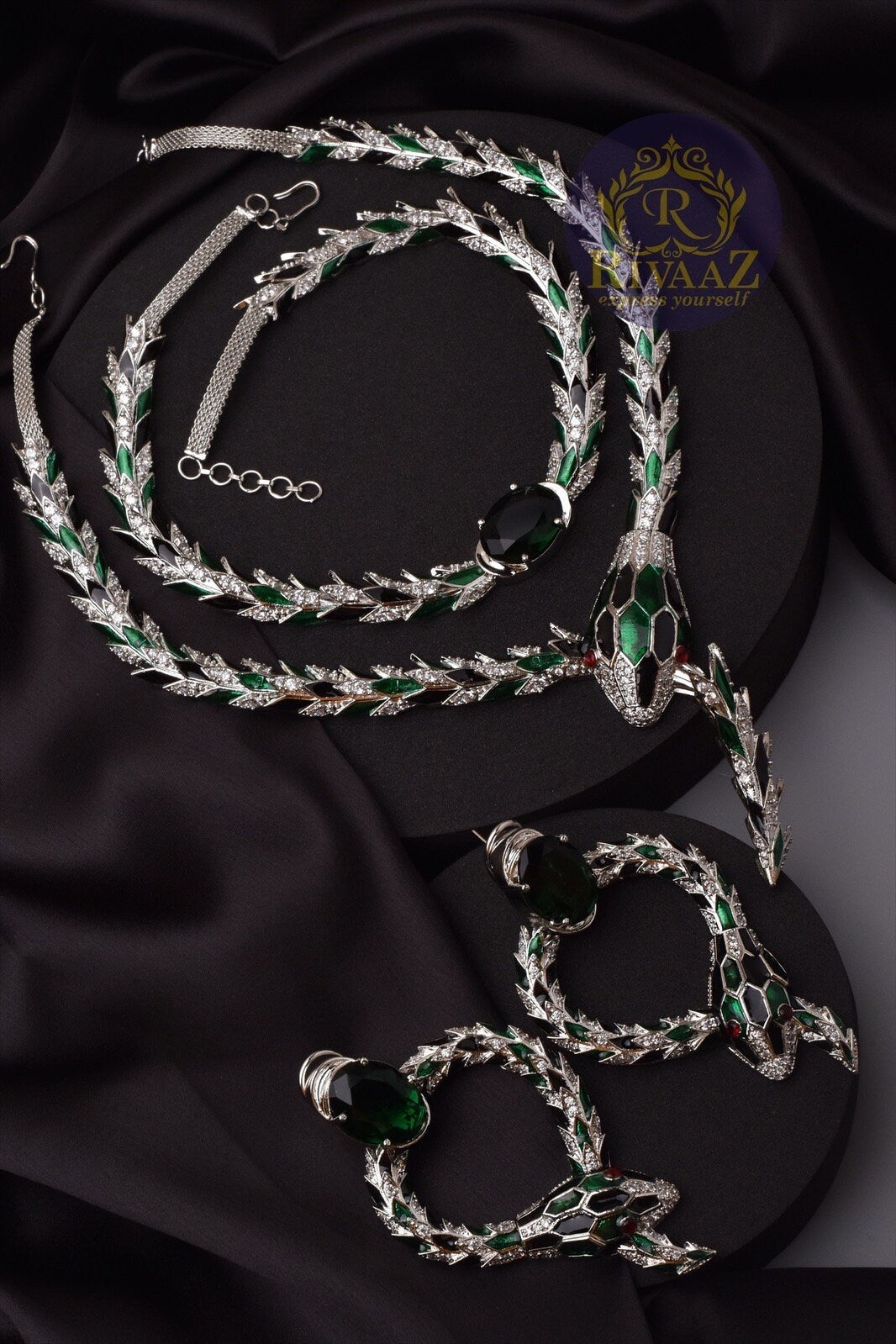 Emerald Snake Necklace Diamond Snake Necklace Silver Serpent Snake Jewelry Snake Statement Necklace Statement Jewelry CZ Snake Necklace