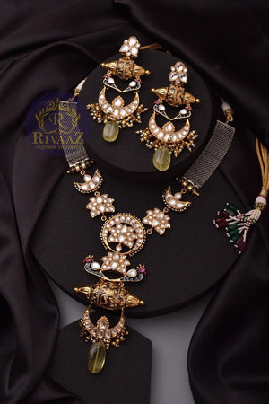 Tia Kundan Long Fusion Necklace • Dual Tone, Oxidized Necklace • Long Indian Necklace• Indian Jewelry • Jewelry