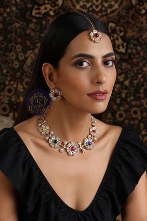Sold Out Navratan Indian Necklace Set Kundan Necklace Bollywood Jewelry Kundan Choker Indian Jewelry