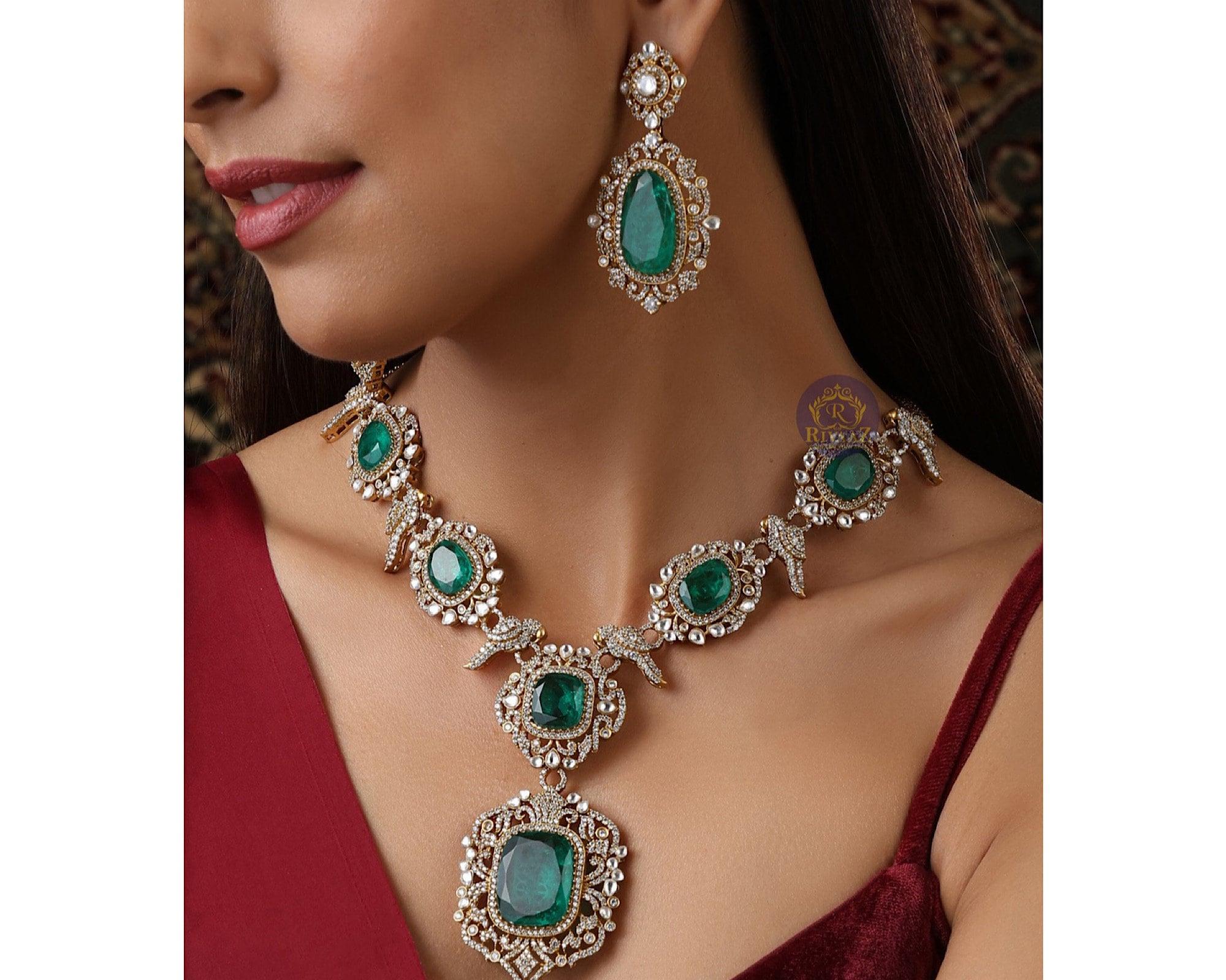 Emerald Doublet Long Victorian Necklace Jewelry Long Kundan Necklace Indian Necklace Wedding Necklace Bridal Long Necklace