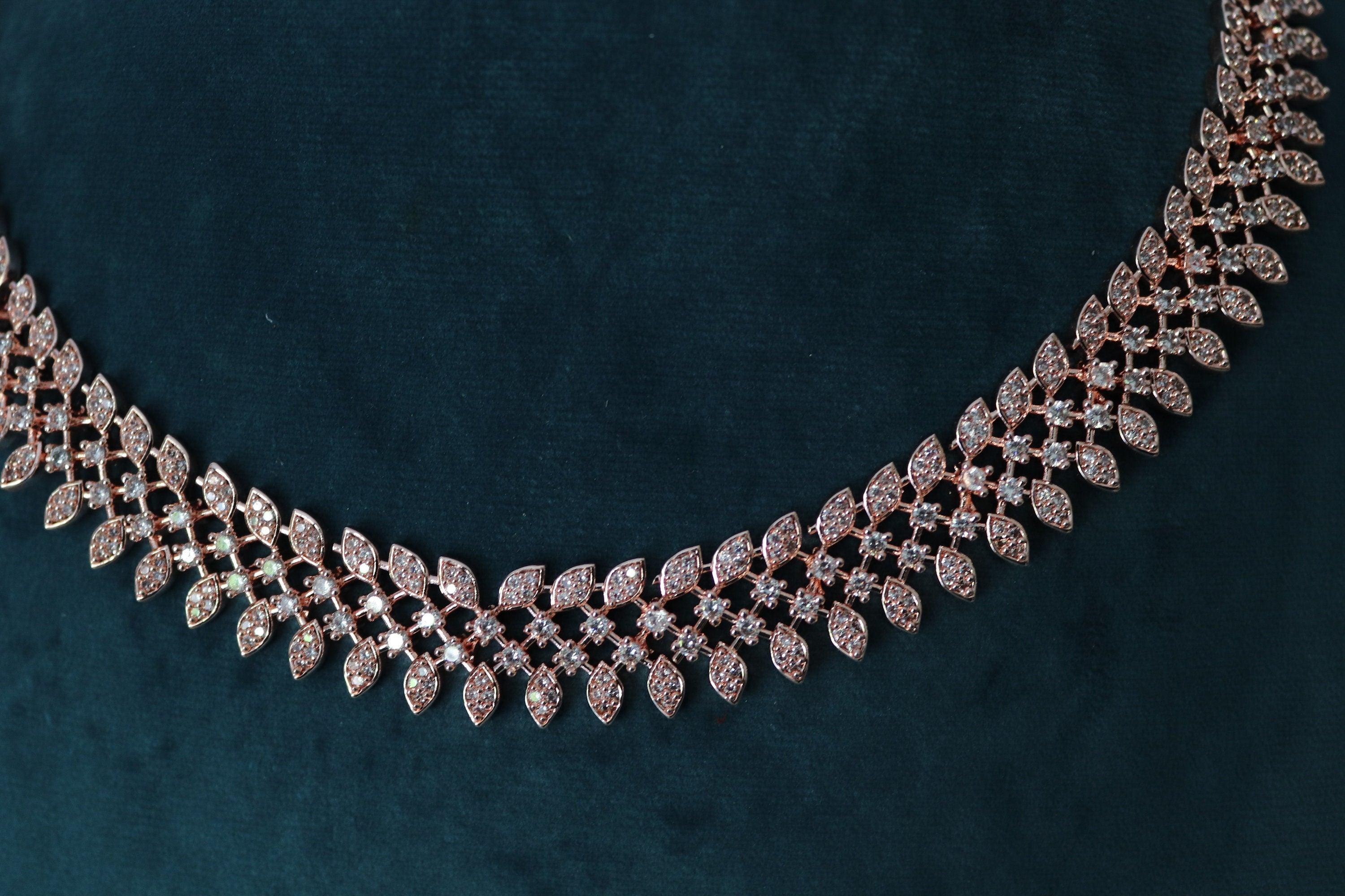 Sold Out Rose Gold Diamond Necklace / Indian jewelry/ CZ Choker/ Indian Necklace / / Bollywood jewelry/ American Diamond Necklace