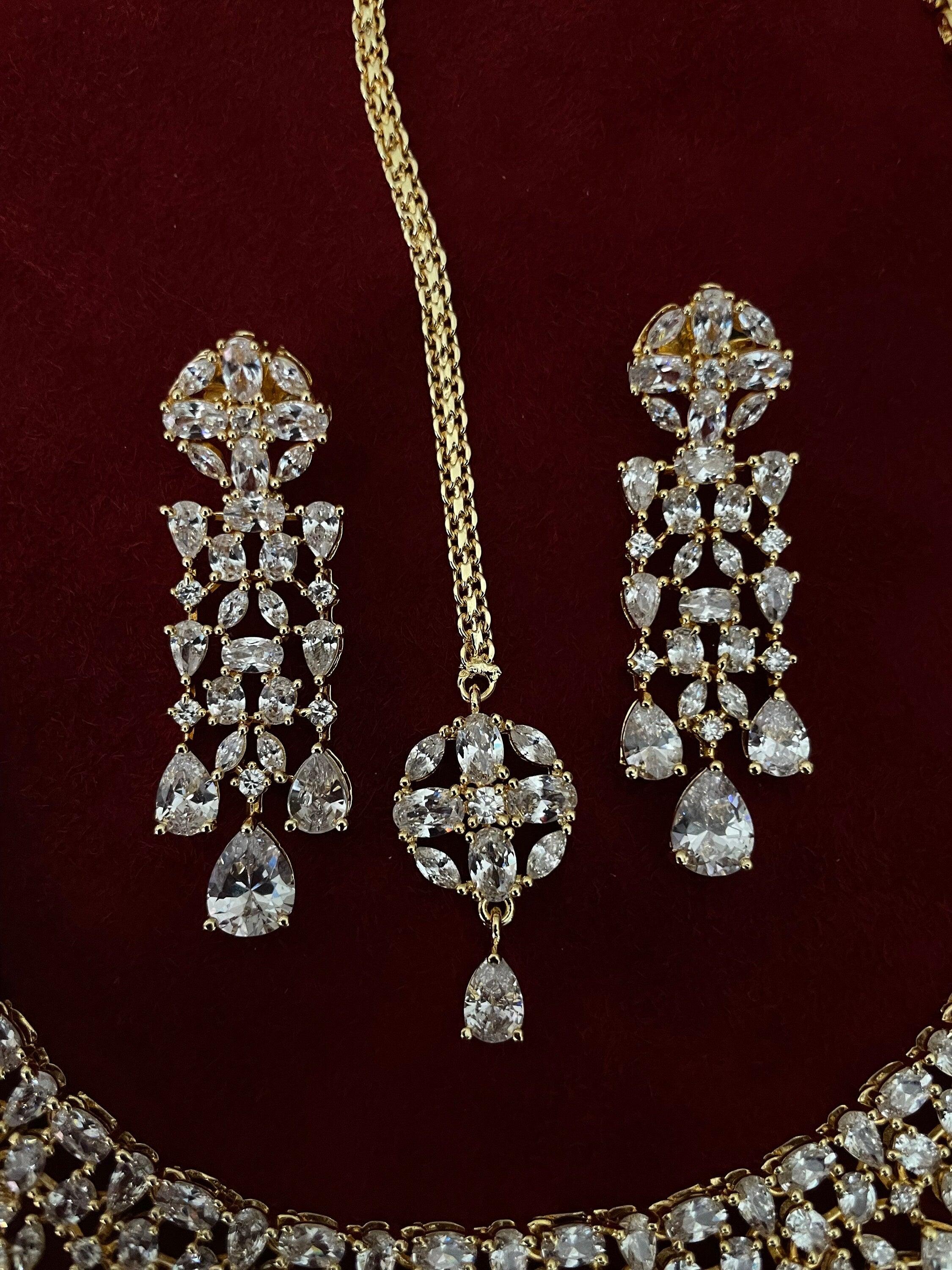 Gold Diamond Necklace / Statement Jewelry/ Statement Necklace/ Elegant Jewelry/ Unique Jewelry/ Indian Jewelry/ CZ Necklace