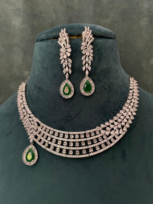Rani Emerald Diamond Necklace Set Emerald Necklace Wedding Necklace Indian Jewelry Indian Necklace Pakistani Jewelry American Diamond