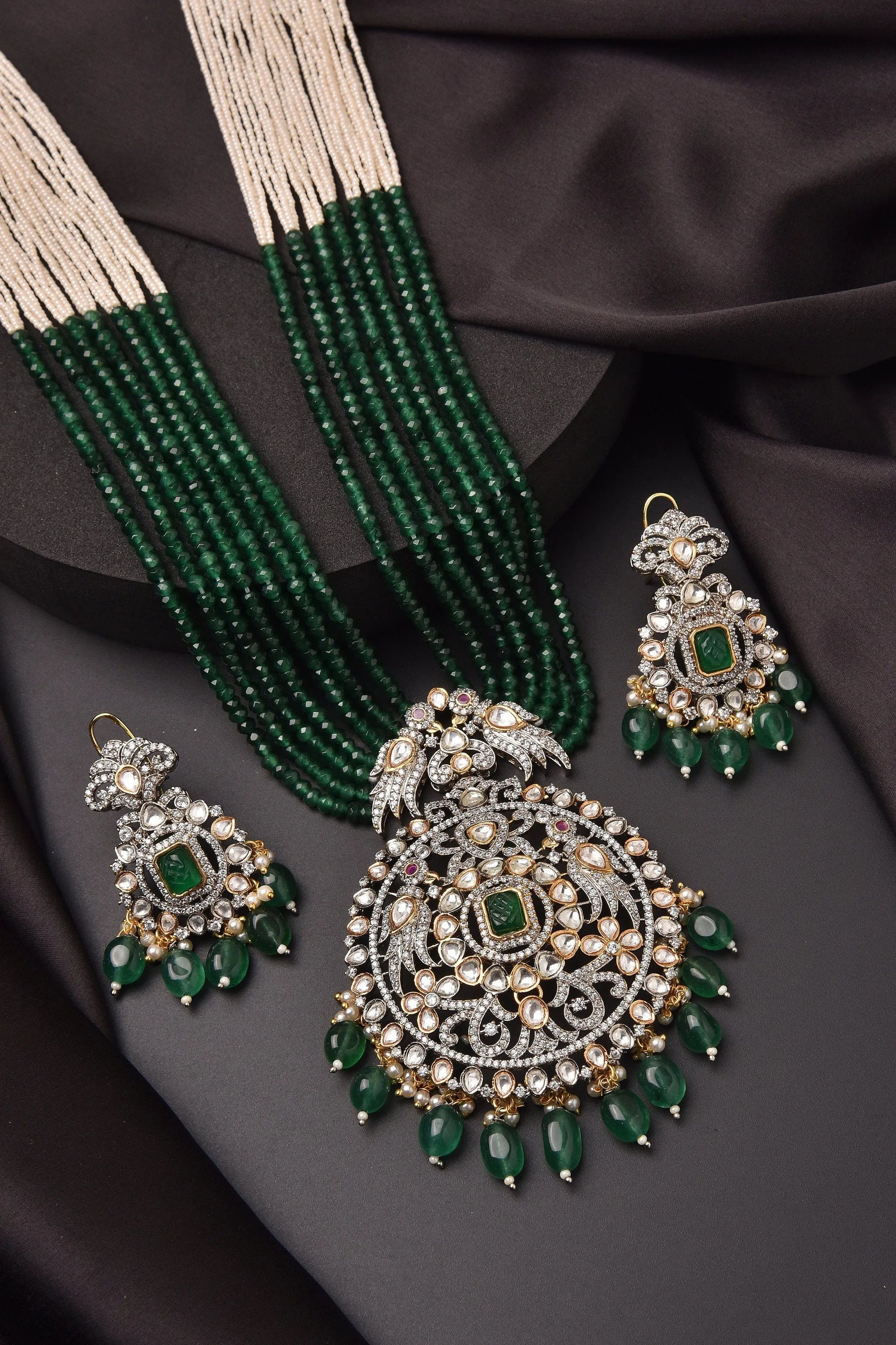Rang Emerald Victorian Long Necklace Indian Long Necklace Victorian Jewelry Indian