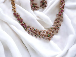 Hema Indian Necklace Set • Gold Indian Necklace • Indian Jewelry • Indian CZ Necklace • Indian Zirconia Necklace • Indian Ruby Necklace •