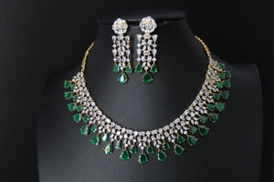 June Gold Emerald Green CZ Diamond Necklace Statement Jewelry Statement Necklace Pakistani Jewelry Indian Necklace CZ choker AmericanDiamond