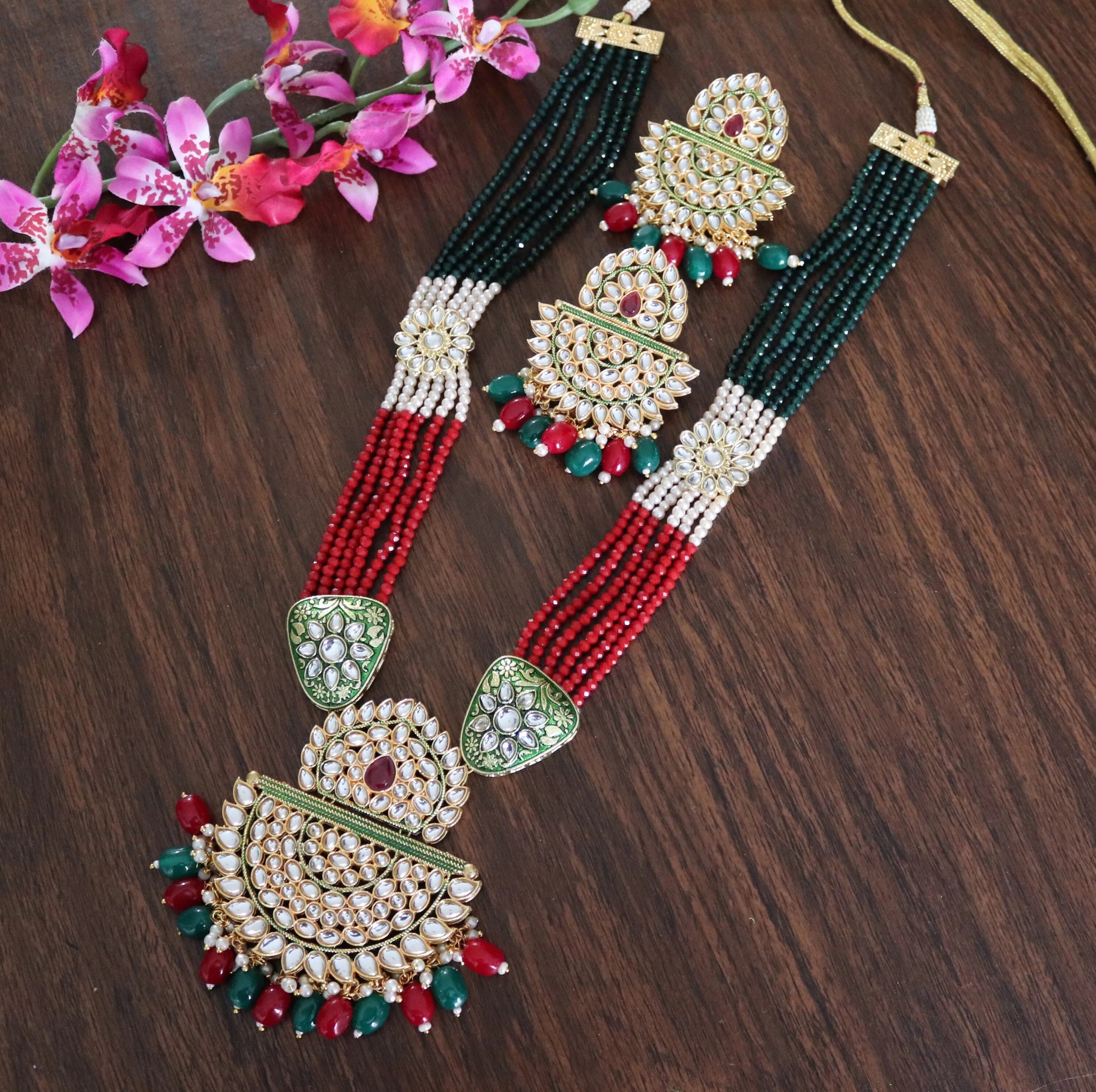Pre Order Ruby Green Long Necklace Indian Jewelry | Pakistani Jewelry | Indian Long Necklace | Kundan Long Necklace