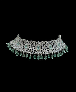 Sold Out Pari Mint Diamond Choker CZ Choker American Diamond Necklace Set Choker Necklace Indian Cubic Zirconia Necklace Pakistani Jewelry