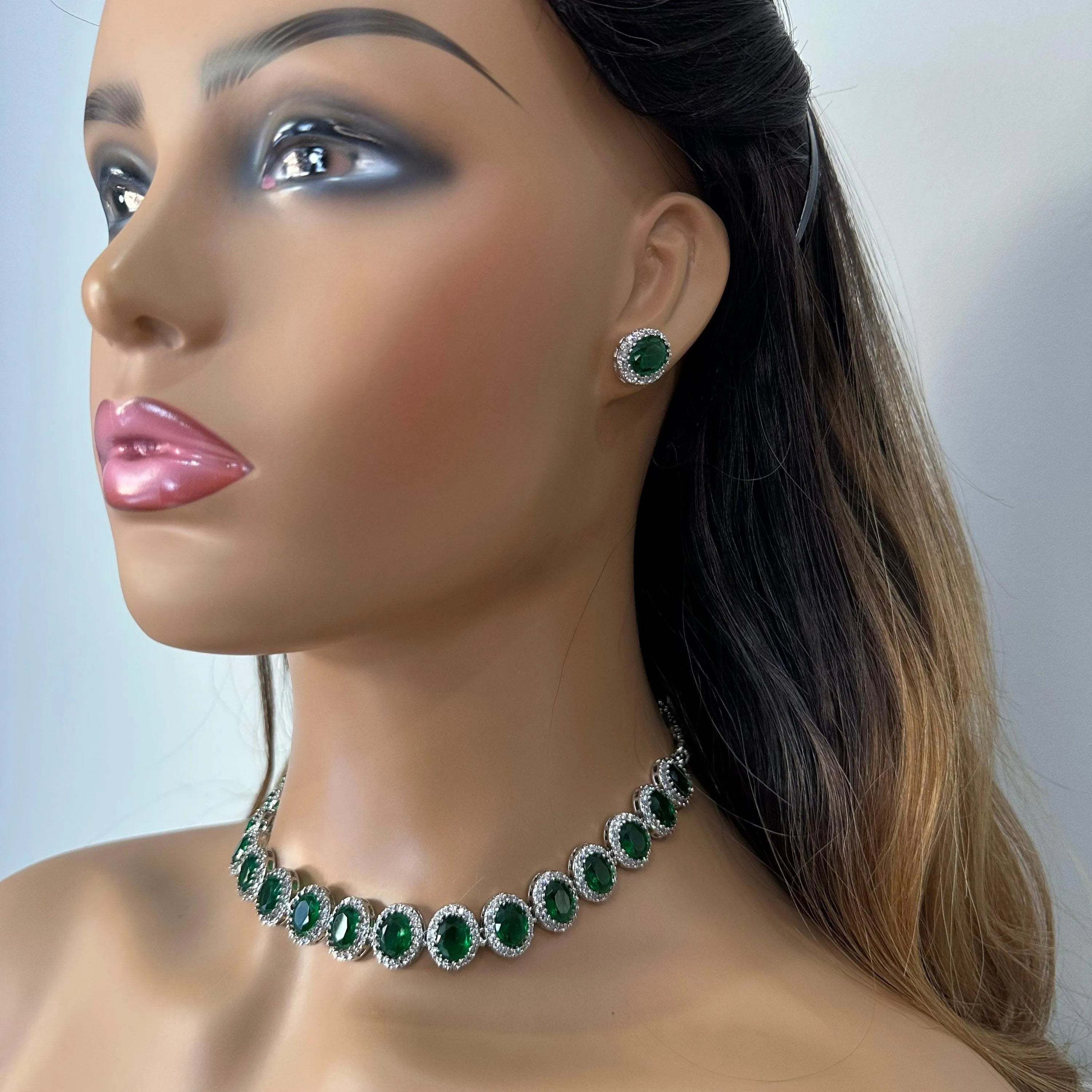 Green CZ Diamond Choker Necklace / Indian Jewelry/ Pakistani Jewelry/ Indian Necklace/ CZ Necklace/ Punjabi Jewelry/ Indian Choker