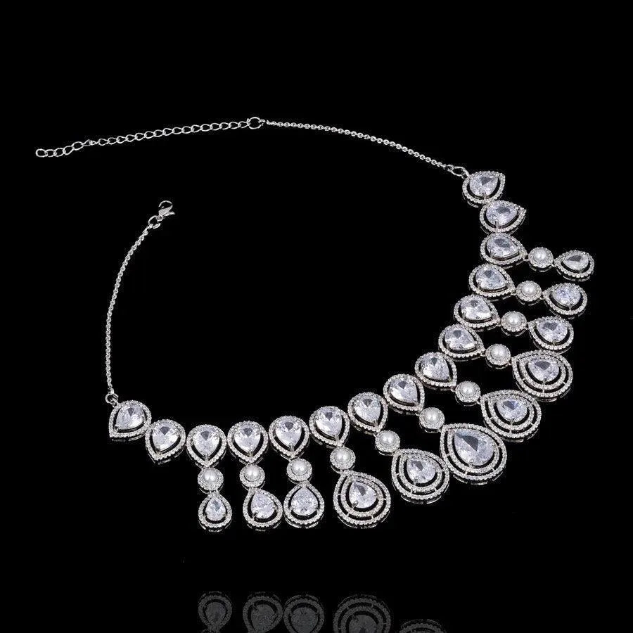 Kysha Diamond CZ Pearl Necklace Indian Jewelr Indian Necklace Pakistani Jewelry Crystal Necklace Statement Necklace American Diamond