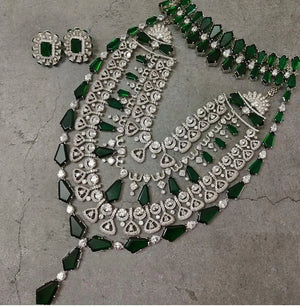Kiara Advani Bridal Set Emerald CZ Necklace Indian Bridal Jewelry Indian Jewelry Emerald Diamond Necklace American Diamond Necklace Set CZ