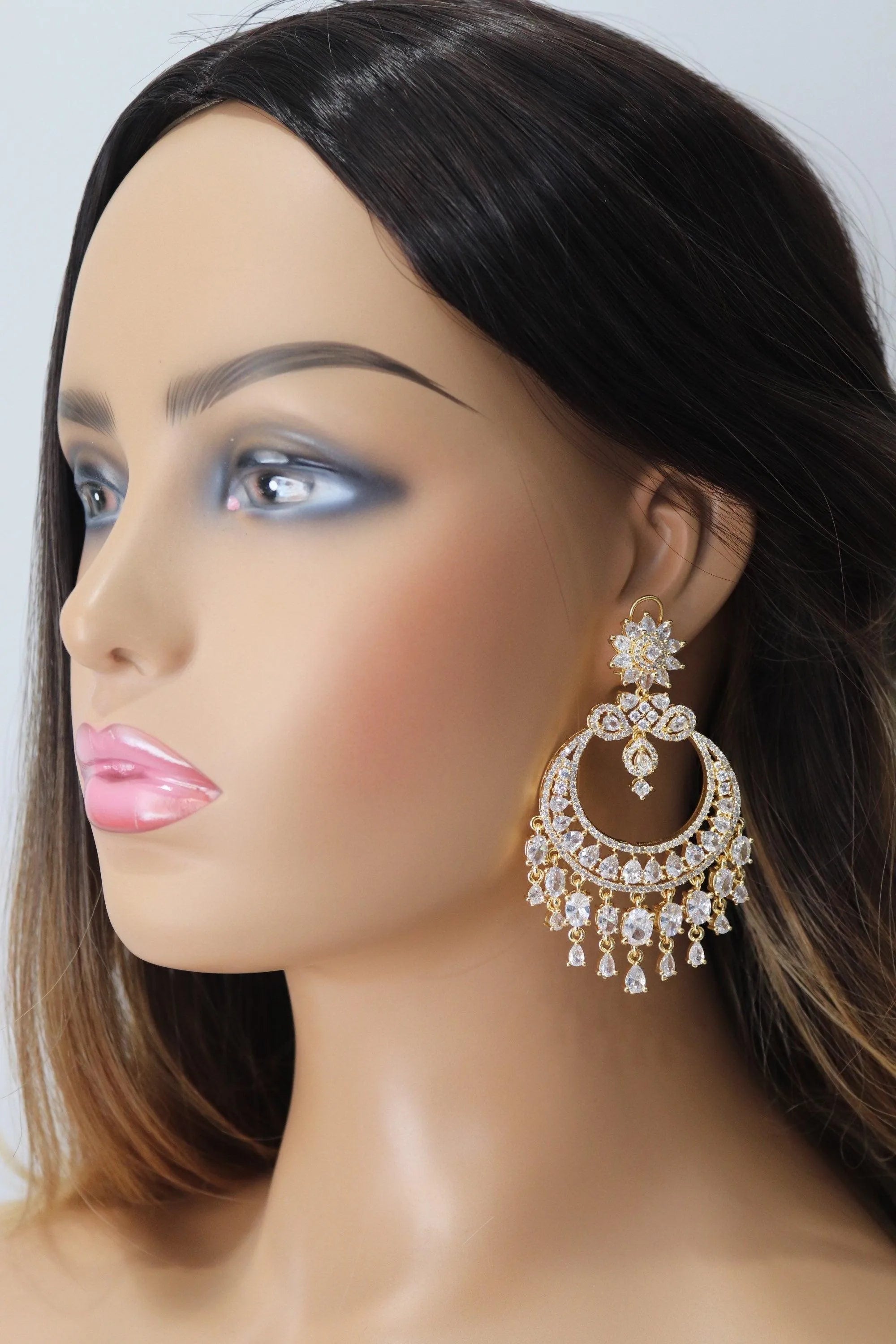 Sold Out Gold CZ Diamond Chaandbali | Indian Jewelry | Pakistani Jewelry | Indian Earrings | Pakistani Earrings | Punjabi Jewelry