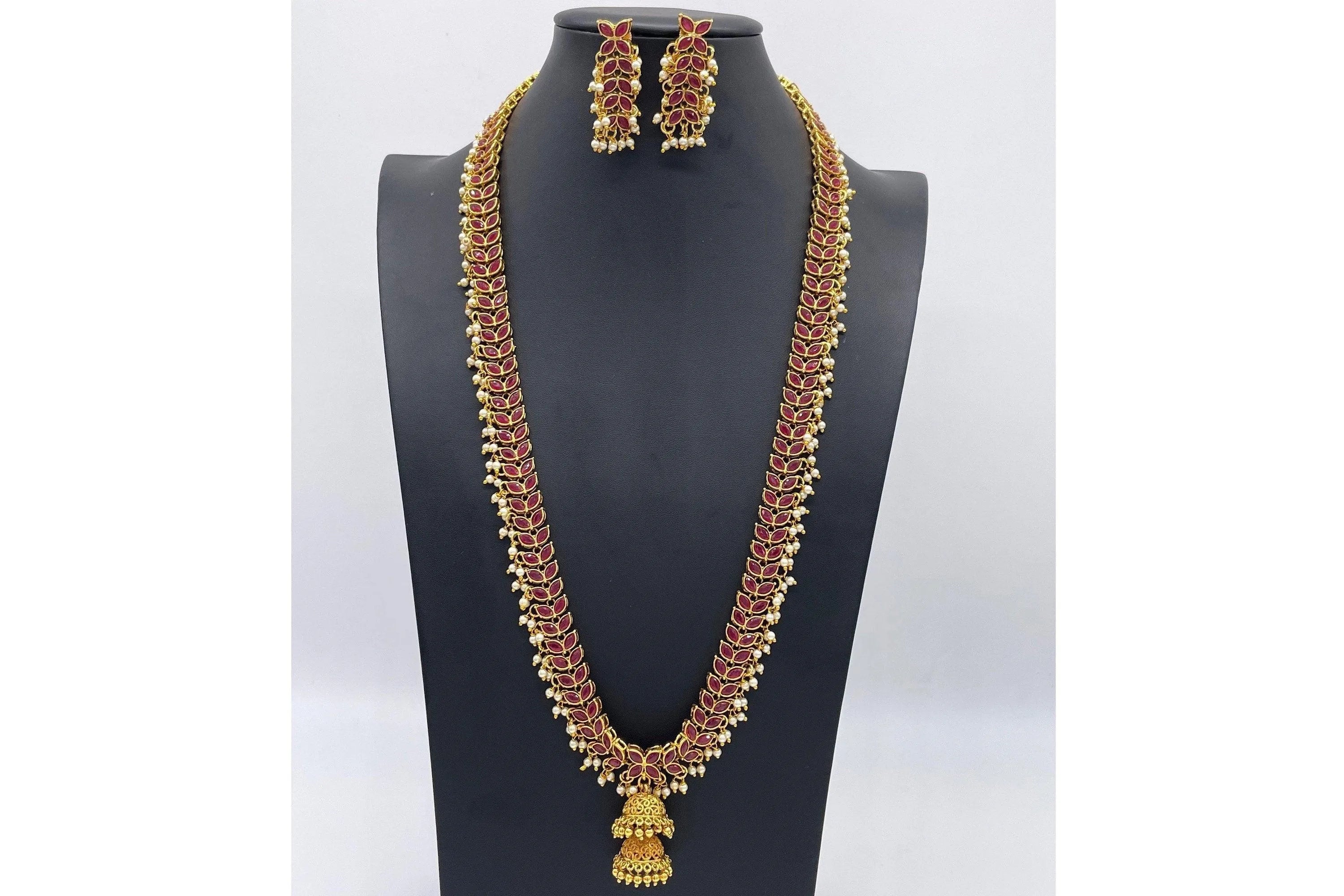 24 Inch Long Ruby Necklace / Emerald Mala/ Haram Necklace/ Long gold necklace/ Beaded chain/ Indian Jewelry/ Indian Necklace/ South Jewelry