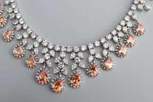 Sold Out May Gold CZ Diamond Necklace White Rhodium American Diamond Necklace Pakistani Jewelry Statement Necklace Cubic Zirconia Necklace