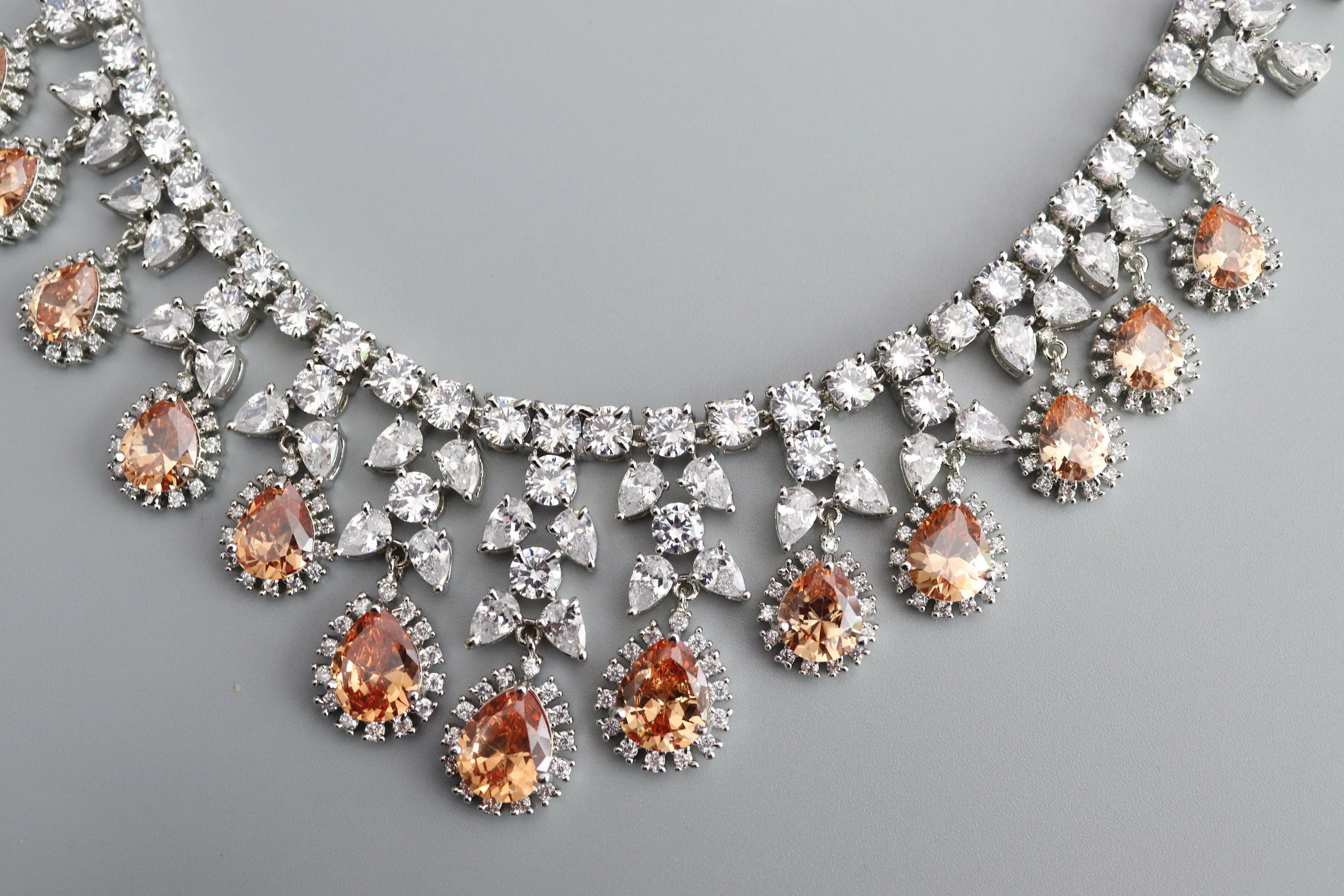 Sold Out May Gold CZ Diamond Necklace White Rhodium American Diamond Necklace Pakistani Jewelry Statement Necklace Cubic Zirconia Necklace