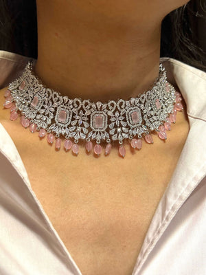 Pre Order Pari Pink Diamond Choker CZ Choker American Diamond Necklace Set Choker Necklace Indian Cubic Zirconia Necklace Pakistani Jewelry