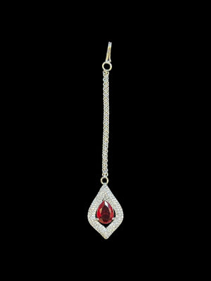 Bella Ruby Red CZ Necklace With Earrings and Tikka American Diamond CZ Necklace Ruby Choker Necklace Indian Cubic Zirconia Necklace