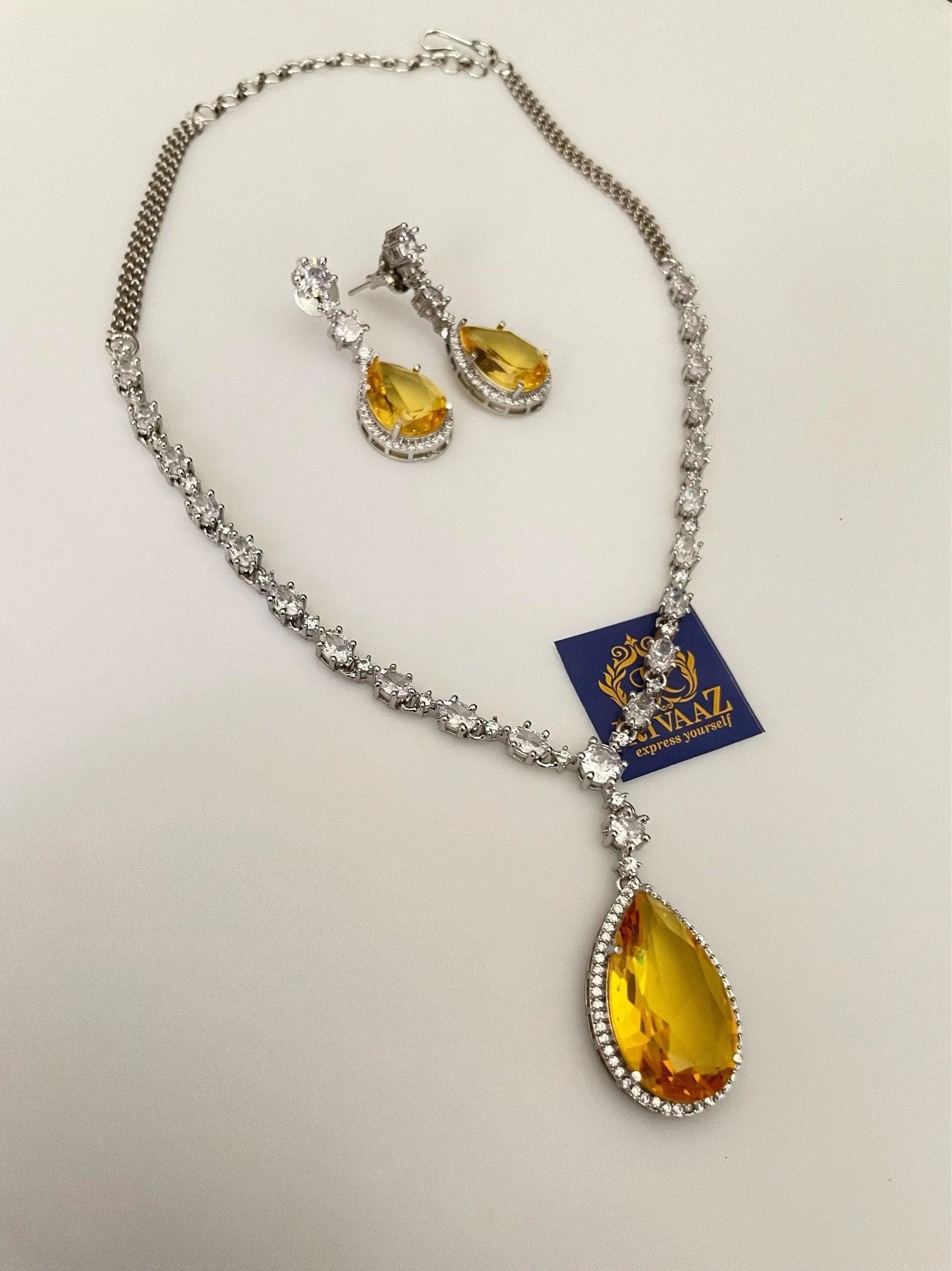 Deepika Inspired Faux Topaz CZ Necklace Statement Necklace American Diamond Citrine Diamond Necklace Crystal Necklace Indian CZ Set