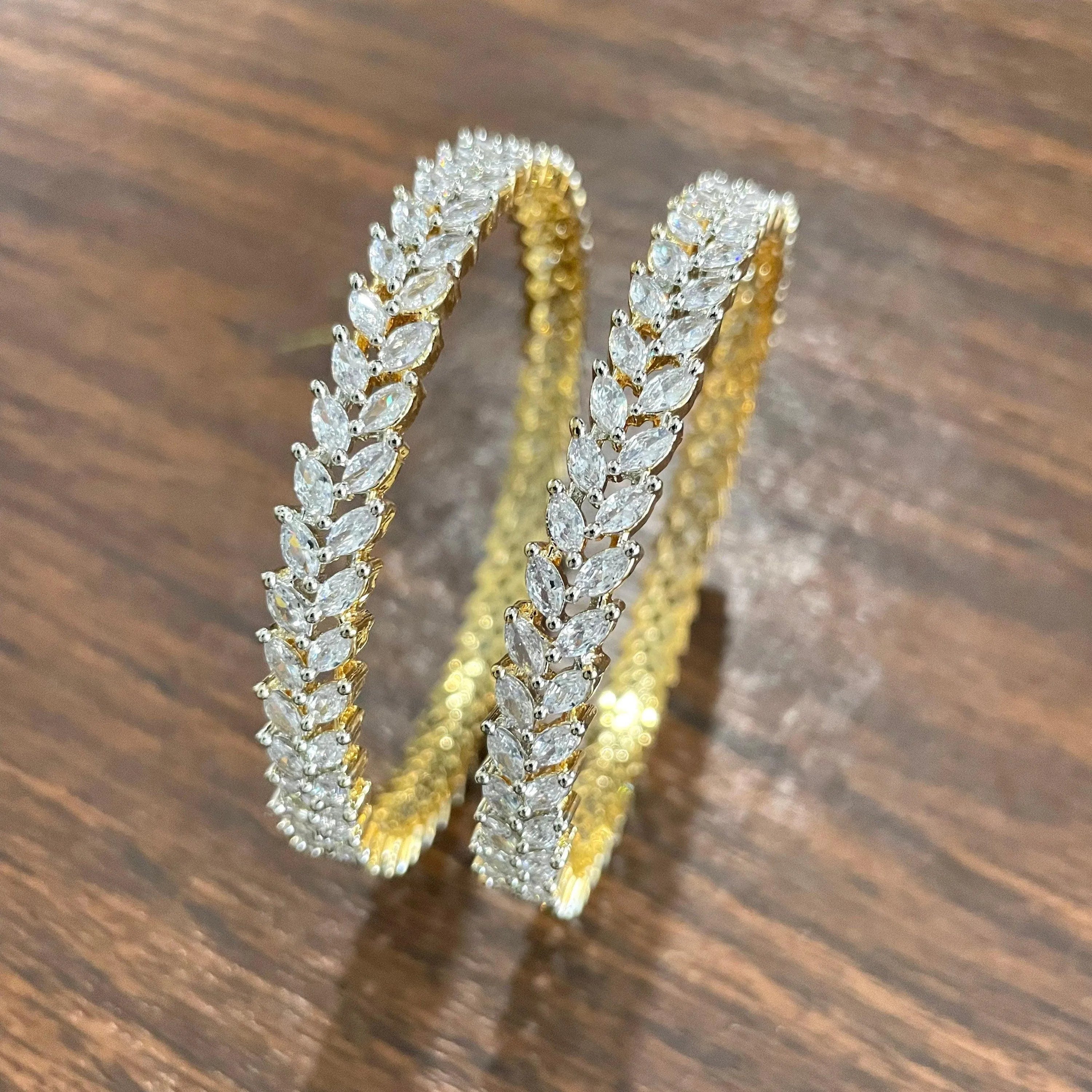 April Diamond Gold Bangle Pair | CZ bangles | Indian Jewelry | Pakistani Jewelry | Bollywood Jewelry | Bangles | Crystal Bangle